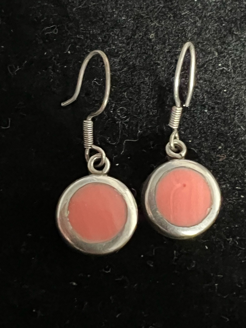 Sterling Silver MEXICO Coral Pink Drop Earrings